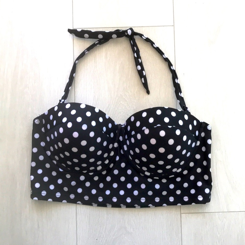 Polka dot bustier bikini swim top